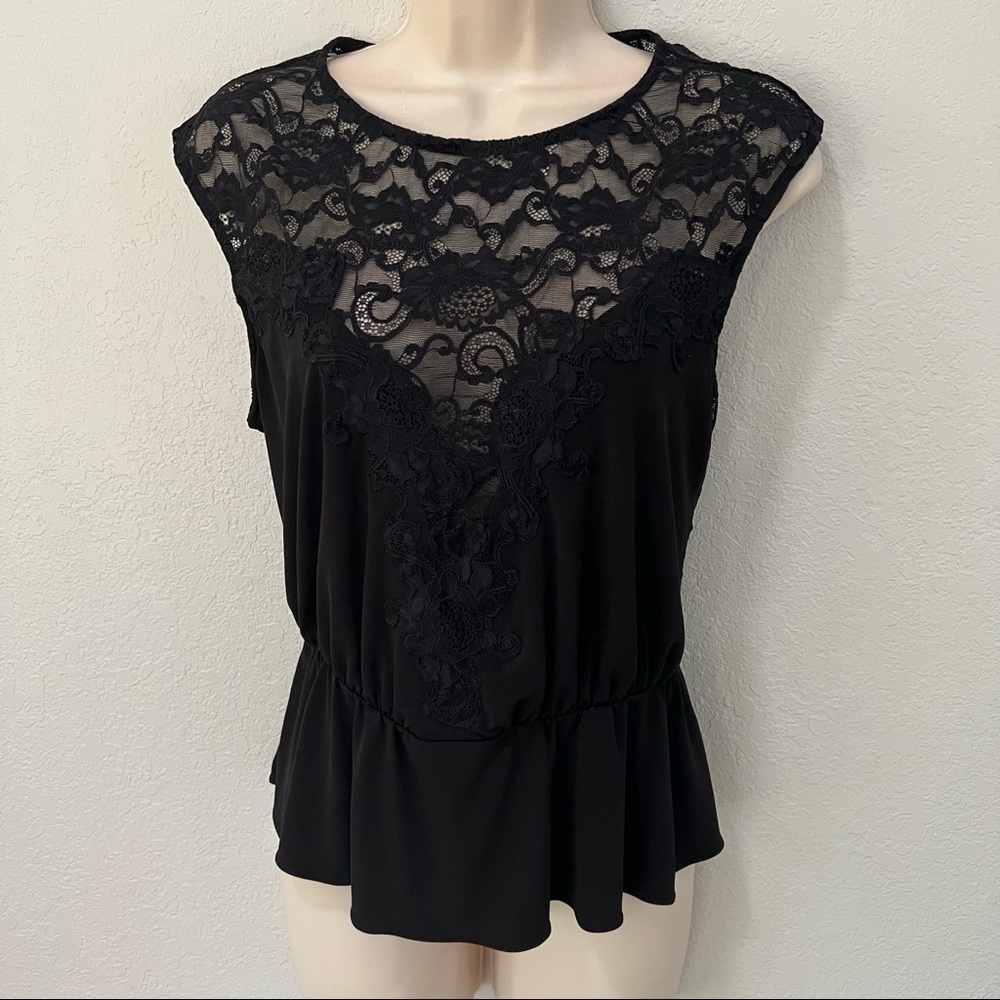 Victoria’s secret black lace bodice blouse, petite small, peplum, stretchy. - Picture 3 of 10